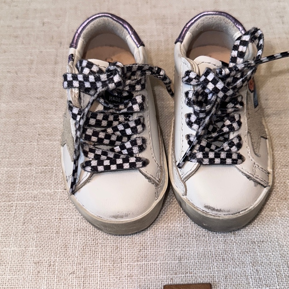 Golden goose size 19 butterfly white purple colors.